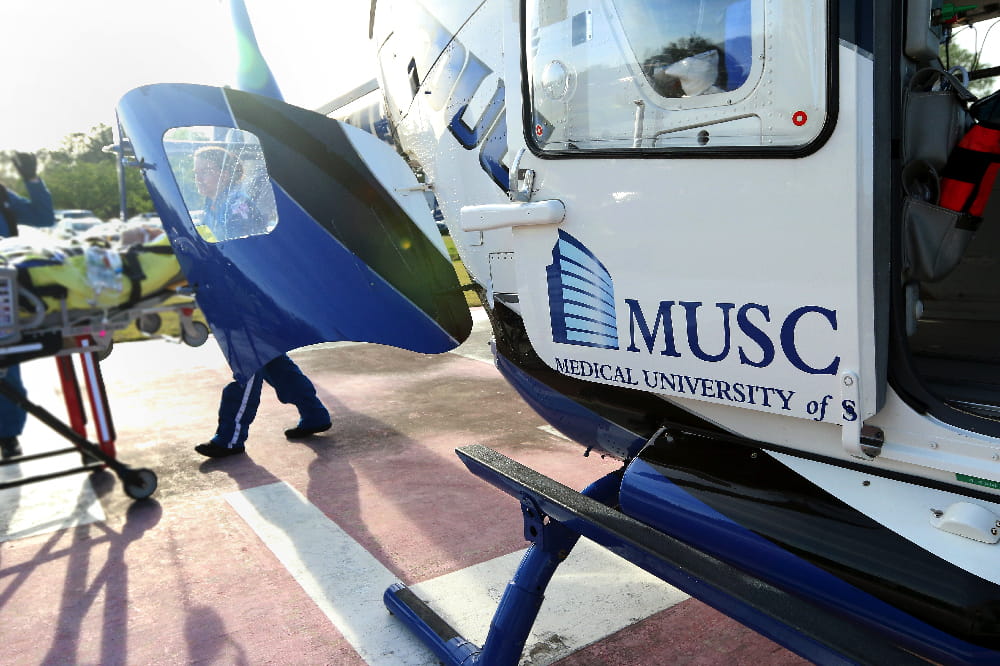 MEDUCARE helicopter exterior and patient